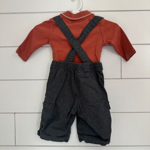 Janie and Jack 0-3 Month Layette Overalls Spring Orange Grey One Piece - Picture 3 of 3